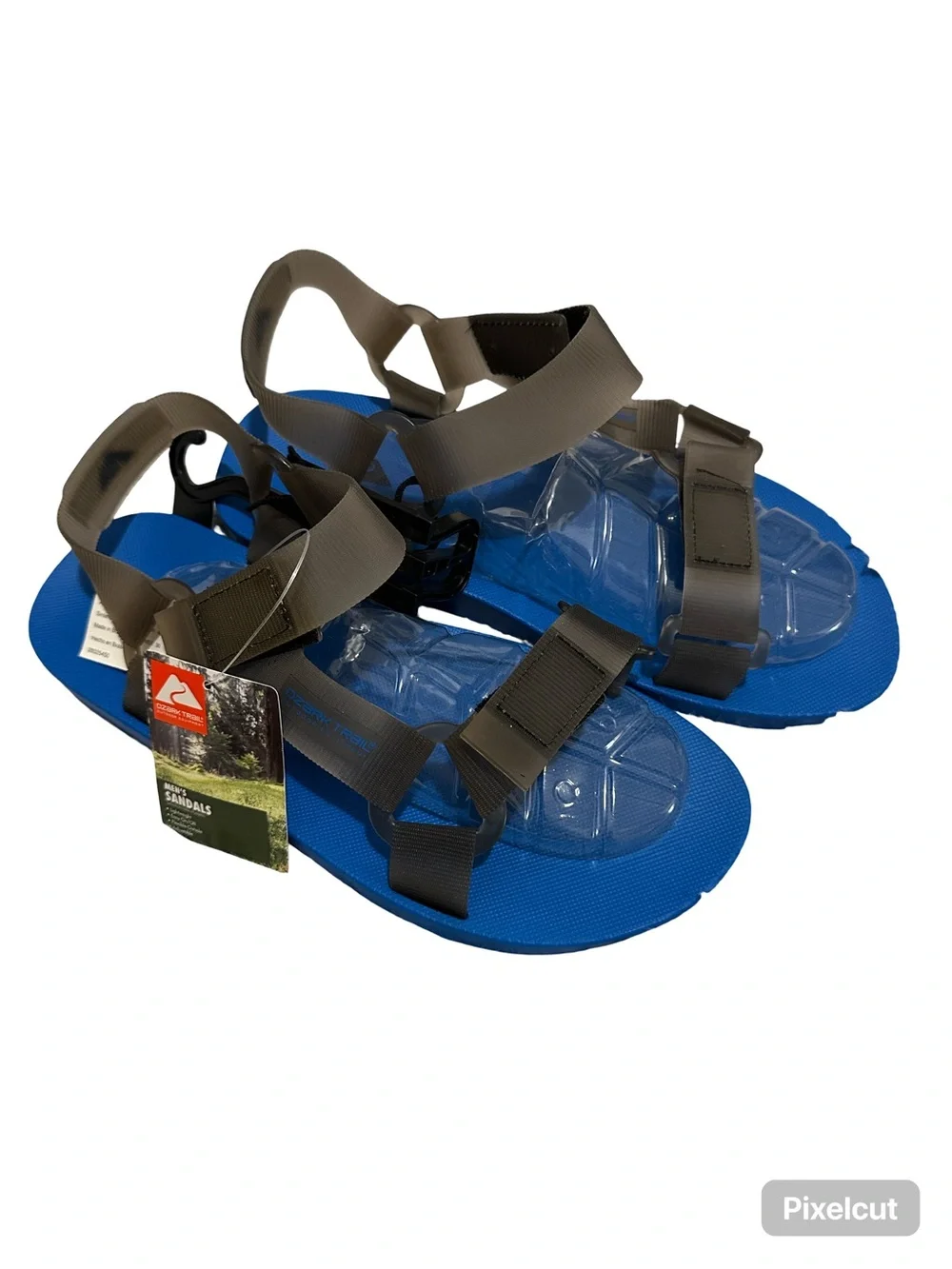 Blue Footbed Adjustable Strappy Sandals with Taupe Straps